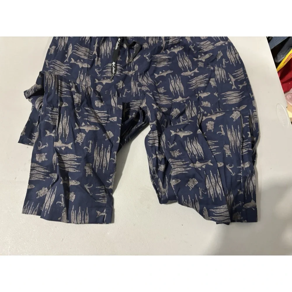 Columbia Pajama Sleep Pants Mens Large Blue Hawaiian Fish Cotton Pockets